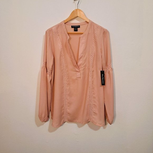 Mix Nouveau Tops - Mix Nouveau Lace Boho Top Dusty Pink Color Long Sleeve Size L NWT